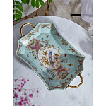 Блюдо прямоугольное из голубого фарфора с ручками и рисунком птиц и цветов Blue Garden варинант исполнения - 3 | Loft Concept в Грозном