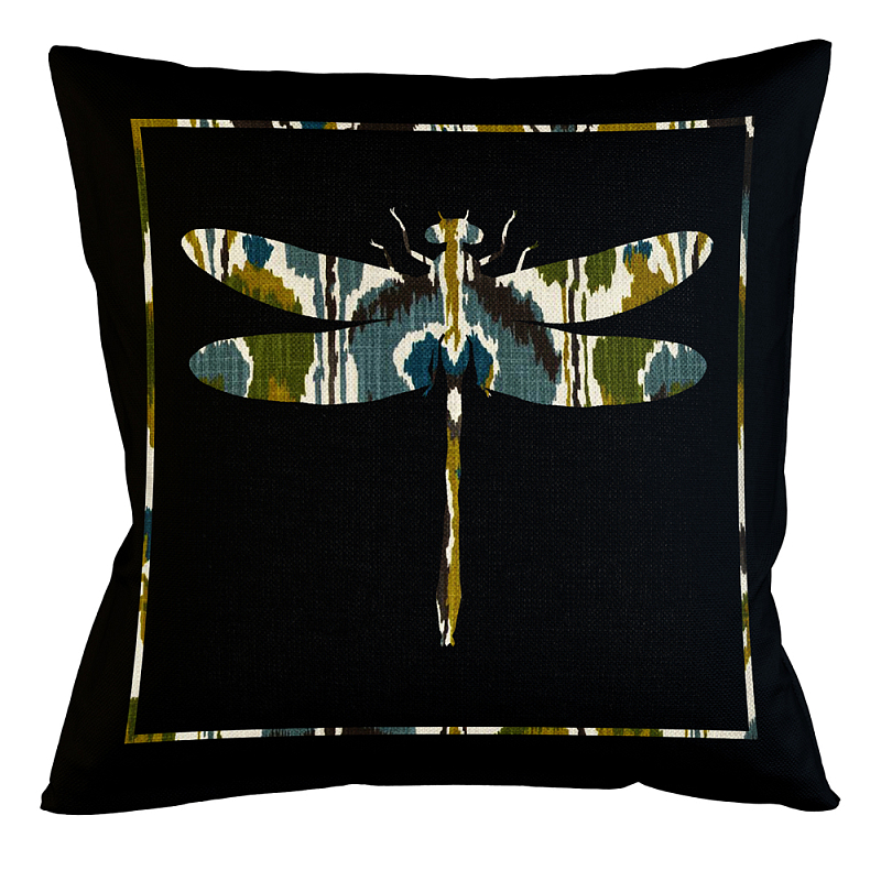 Подушка декоративная стрекоза сине-зелёный орнамент Ikat Pattern Серый Бежевый Черный Зеленый в Грозном | Loft Concept 