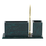 Настольный письменный набор с гербом России и часами из природного камня змеевик Successful Leader варинант исполнения - 3 | Loft Concept в Грозном