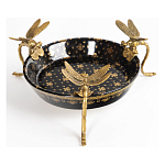 Блюдо черного цвета из фрафора на бронзовых ножках в виде стрекоз Eden Garden варинант исполнения - 1 | Loft Concept в Грозном