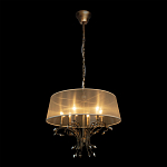 Люстра подвесная круглая с тканевым полупрозрачным абажуром и подвесками 6 ламп Gilded Elegance варинант исполнения - 3 | Loft Concept в Грозном