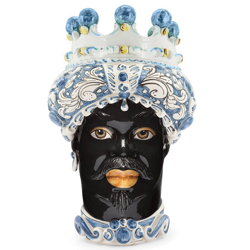 Ваза VASE MORO MAN ORNATE H41 blue Синий Черный Ваза VASE MORO MAN ORNATE H41 blue Синий Черный в Грозном | Loft Concept