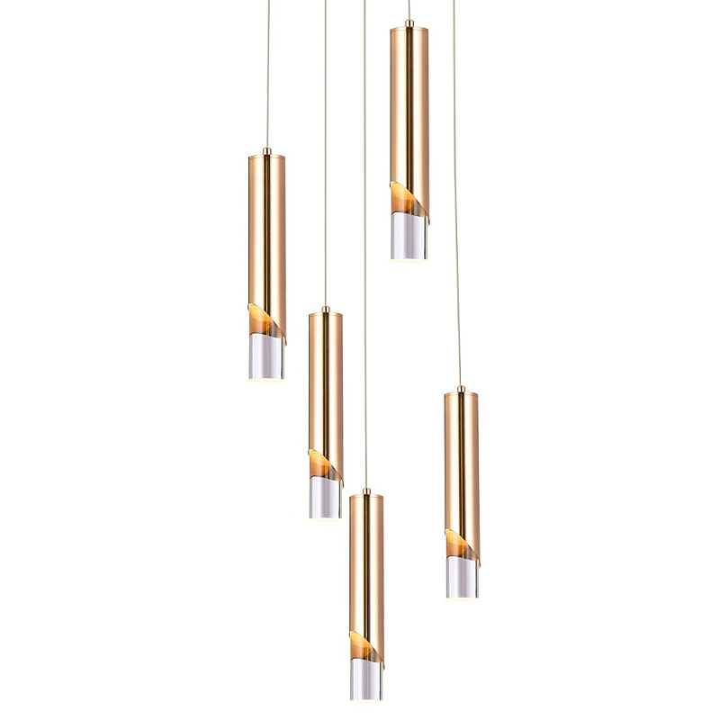 Подвесной светильник Metal Acrylic Tube Five Gold Hanging Lamp Прозрачный Золотой Подвесной светильник Metal Acrylic Tube Five Gold Hanging Lamp Прозрачный Золотой в Грозном | Loft Concept