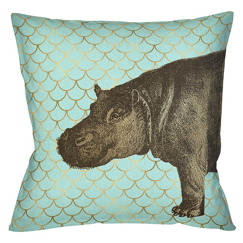 Подушка Safari light blue hippopotamus Бирюзовый Глянцевое золото Подушка Safari light blue hippopotamus Бирюзовый Глянцевое золото в Грозном | Loft Concept