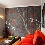 Обои ручная роспись Summer Night Blossom Original colourway on Edo Night painted silk варинант исполнения - 2 | Loft Concept в Грозном