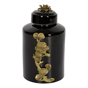 Банка с крышкой из фарфора с бронзовым цветочным элементом Eden Garden