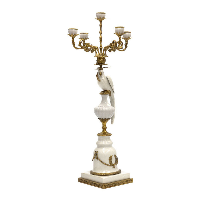 Подсвечник белый Попугай из фарфора с бронзовыми элементами Eden Garden Белый Бронза в Грозном | Loft Concept 