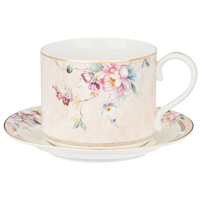 Чайная пара из фарфора с цветочным принтом 300мл Flower Porcelain Collection Розовый Мульти Чайная пара из фарфора с цветочным принтом 300мл Flower Porcelain Collection Розовый Мульти в Грозном | Loft Concept