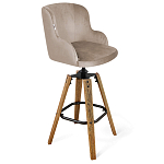 Барный стул со спинкой и подлокотниками на 4-х коричневых ножках Бежевый Велюр Ava Charm варинант исполнения - 1 | Loft Concept в Грозном