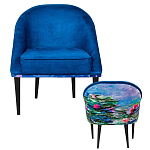 Кресло из натурального бука синее с цветочным принтом Impressionism in Art варинант исполнения - 2 | Loft Concept в Грозном