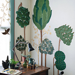 Обои с вышивкой ручной работы Mughal Trees Original colourway on linen варинант исполнения - 1 | Loft Concept в Грозном