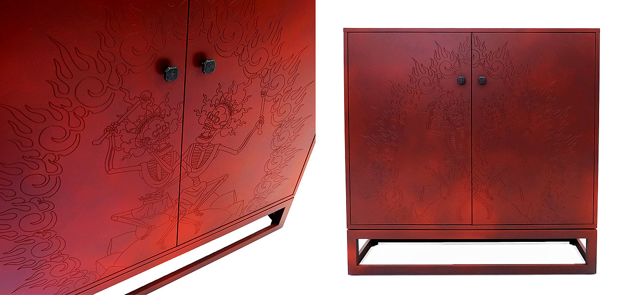Красный комод с рельефным рисунком Red Dresser India Красный комод с рельефным рисунком Red Dresser India - Loft-Concept в Грозном