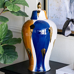 Ваза с крышкой и мазками синего и золого цвета на белом фоне Chinoiserie Ceramics варинант исполнения - 3 | Loft Concept в Грозном
