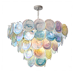 Люстра с каскадом из круглых разноцветных стеклянных дисков Mother of Pearl Iridescence варинант исполнения - 2 | Loft Concept в Грозном