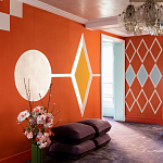 Обои ручная роспись Chez Nina by India Mahdavi Lantana colourway on Arancio dyed silk варинант исполнения - 1 | Loft Concept в Грозном