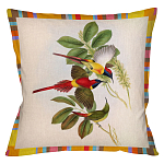 Декоративная подушка бежевая в разноцветную полоску с изображением птиц и цветов Blooming Birds Colorful Cushion варинант исполнения - 2 | Loft Concept в Грозном