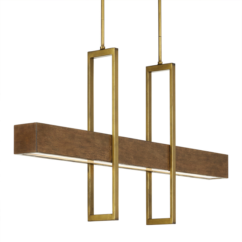 Люстра линейная прямоугольная Wooden Straight Shapes Коричневый Латунь Люстра линейная прямоугольная Wooden Straight Shapes Коричневый Латунь в Грозном | Loft Concept