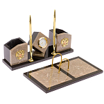 Настольный письменный набор из бежевого мрамора с часами Marble Accessory варинант исполнения - 2 | Loft Concept в Грозном