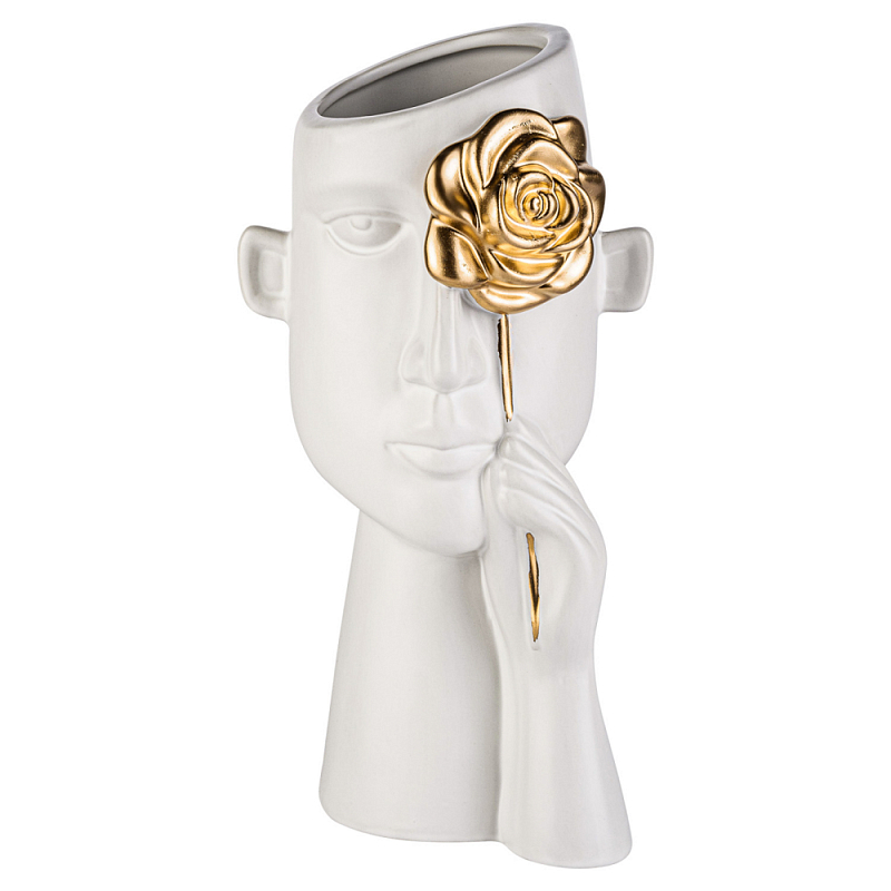 Ваза керамическая Face forever Flower Белый Золотой Ваза керамическая Face forever Flower Белый Золотой в Грозном | Loft Concept