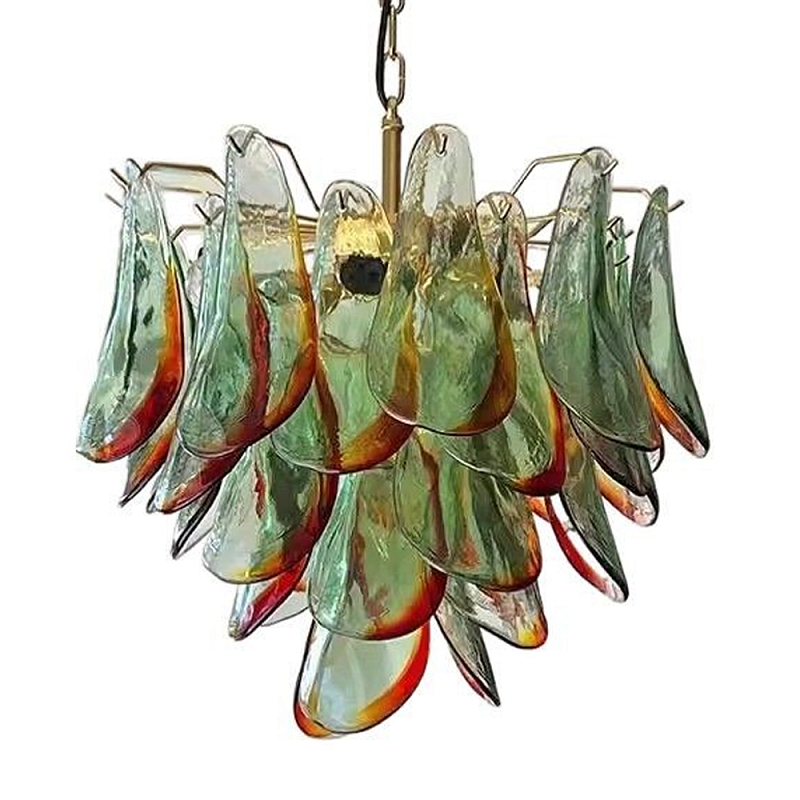 Люстра стеклянная с зелеными лепестками Green Leaf Fall Зеленый Латунь в Грозном | Loft Concept 