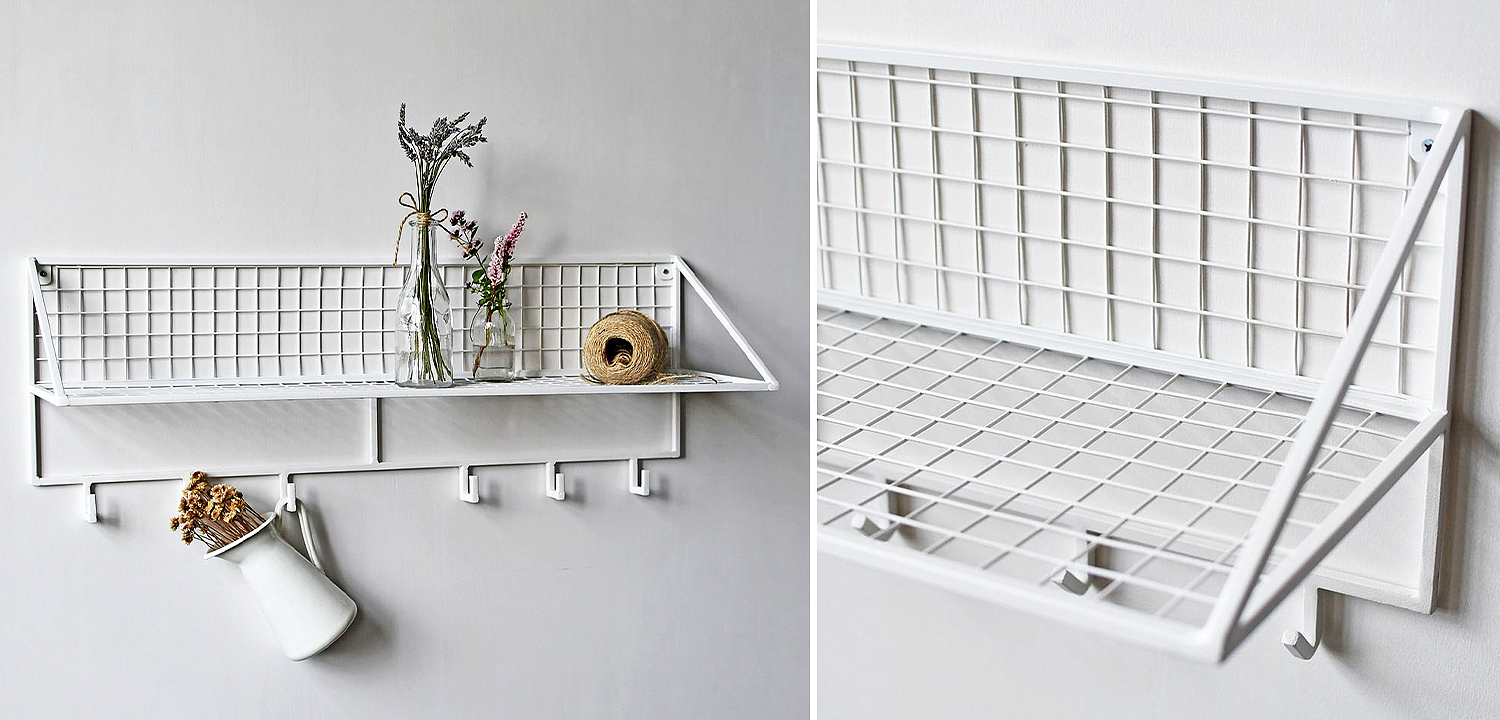 Вешалка с полкой Rhian Industrial Metal Rust Shelf White Вешалка с полкой Rhian Industrial Metal Rust Shelf White - Loft-Concept в Грозном