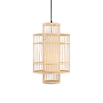 Подвесной светильник из деревянных прутьев с плафоном из натуральной ткани Light Inside the Cell варинант исполнения - 2 | Loft Concept в Грозном