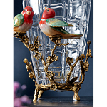 Ваза стеклянная прозрачная с бронзовым основанием в виде ветвей и фарфоровыми птичками Eden Garden варинант исполнения - 5 | Loft Concept в Грозном