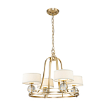 Люстра цвета латунь с 4-мя тканевыми абажурами и стеклянными шарами Quoizel варинант исполнения - 2 | Loft Concept в Грозном