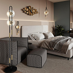 Торшер с 2-мя прозрачными стеклянными плафонами и золотистыми декоративными вставками Virelia варинант исполнения - 2 | Loft Concept в Грозном