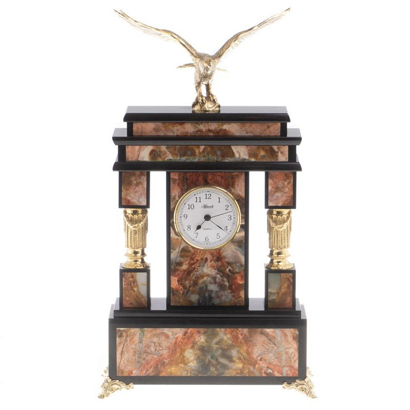 Часы настольные из яшмы и бронзы с декором в виде горного орла Eagle Stone Clock Коричневый Бронза Черный Часы настольные из яшмы и бронзы с декором в виде горного орла Eagle Stone Clock Коричневый Бронза Черный в Грозном | Loft Concept