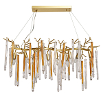 Люстра линейная золотого цвета с декоративными ветвями и длинными стеклянными подвесками в форме сосулек Droplet Chandelier варинант исполнения - 1 | Loft Concept в Грозном