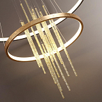 Люстра подвесная с 2-мя круглыми подвесами в черном и золотистом цвете и вертикальными подвесками Ring Horizontal варинант исполнения - 3 | Loft Concept в Грозном