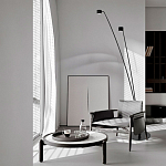 Торшер с изогнутой черной металлической стойкой и цилиндрическим плафоном Davide Groppi варинант исполнения - 7 | Loft Concept в Грозном