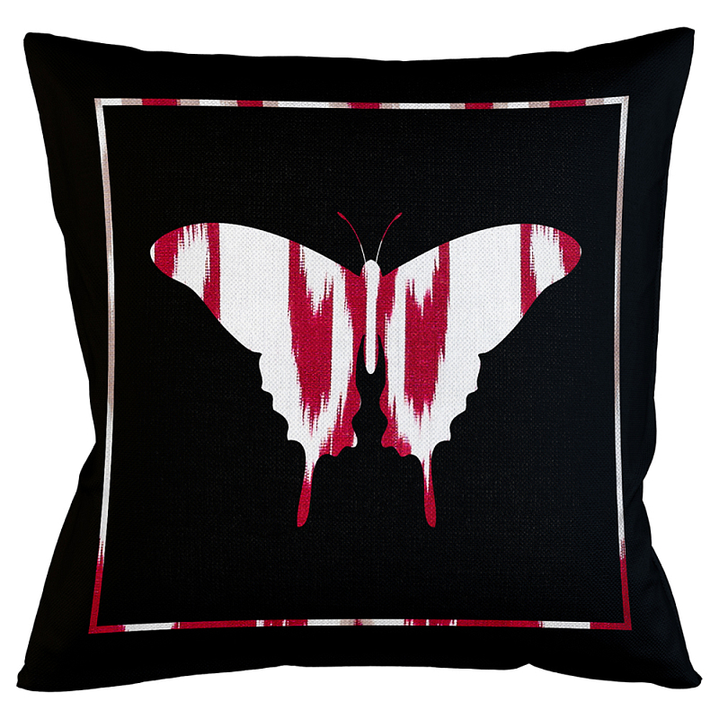 Подушка декоративная бабочка с красным узором Ikat Pattern Черный Белый Красный Бежевый Подушка декоративная бабочка с красным узором Ikat Pattern Черный Белый Красный Бежевый в Грозном | Loft Concept