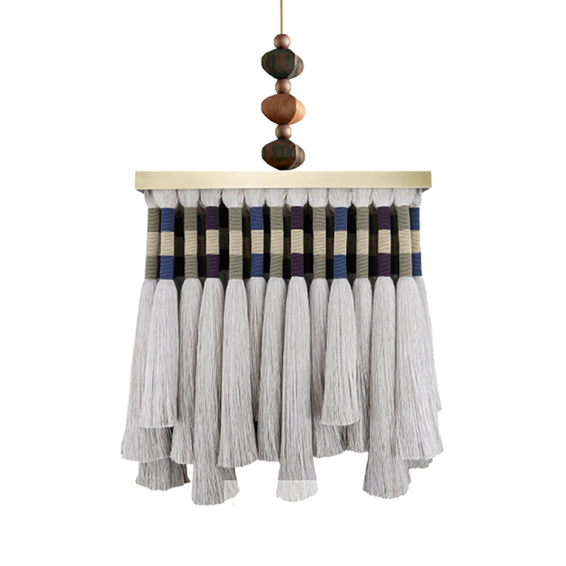 Люстра квадратная плетеная с бахромой Wicker Square Chandelier with Tassels Мульти в Грозном | Loft Concept 