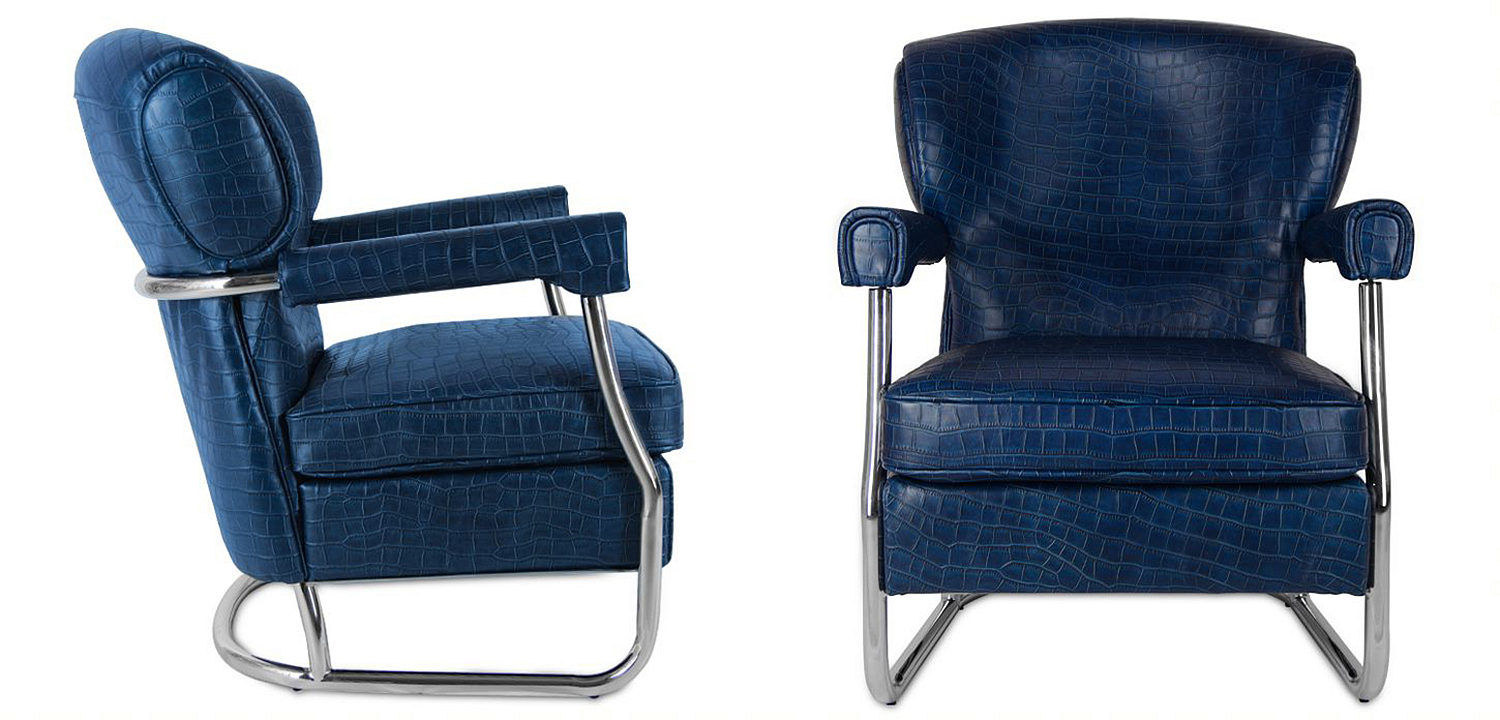 Кресло Eggert Armchair blue leather Кресло Eggert Armchair blue leather - Loft-Concept в Грозном