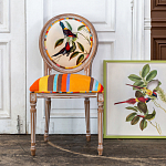 Стул бежевый в разноцветную полоску из натурального бука с изображением птиц и цветов Blooming Red Blue Birds Colorful Stripes Chair варинант исполнения - 6 | Loft Concept в Грозном