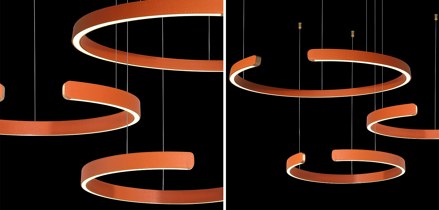 Люстра Half Ring 3 orange leather Люстра Half Ring 3 orange leather - Loft-Concept в Грозном