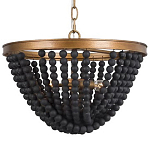 Люстра с подвесками в виде круглых деревянных черных бусин Black Wooden Beads Chandelier варинант исполнения - 1 | Loft Concept в Грозном