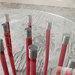 Дизайнерский журнальный стол с круглой прозрачной столешницей и основанием в виде красных металлических тросов Wires варинант исполнения - 5 | Loft Concept в Грозном