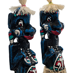 Комплект из 2-х деревянных статуэток Asmat Straw Headdress Statuettes Blue Red варинант исполнения - 3 | Loft Concept в Грозном