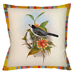 Декоративная подушка бежевая в разноцветную полоску с изображением птиц и цветов Blooming Birds Colorful Cushion варинант исполнения - 9 | Loft Concept в Грозном
