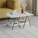 Стол журнальный с белой прямоугольной столешницей и полкой ESSEL WHITE варинант исполнения - 2 | Loft Concept в Грозном