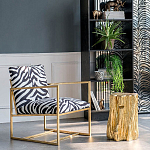 Кресло с металлическим золотистым каркасом и мягкой обивкой с чёрно-белым принтом зебры Wild animals варинант исполнения - 5 | Loft Concept в Грозном