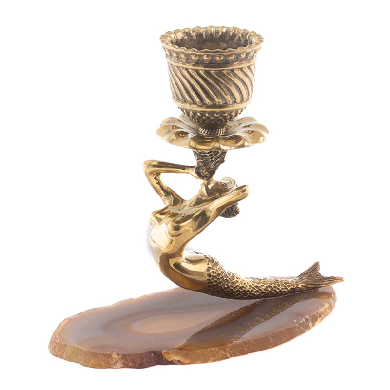Подсвечник бронзовый из натурального камня агат Stone Candlestick Коричневый Золотой Подсвечник бронзовый из натурального камня агат Stone Candlestick Коричневый Золотой в Грозном | Loft Concept