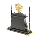 Часы настольные с Гербом России и 2-мя шариковыми ручками в комплекте Stone Clock варинант исполнения - 3 | Loft Concept в Грозном