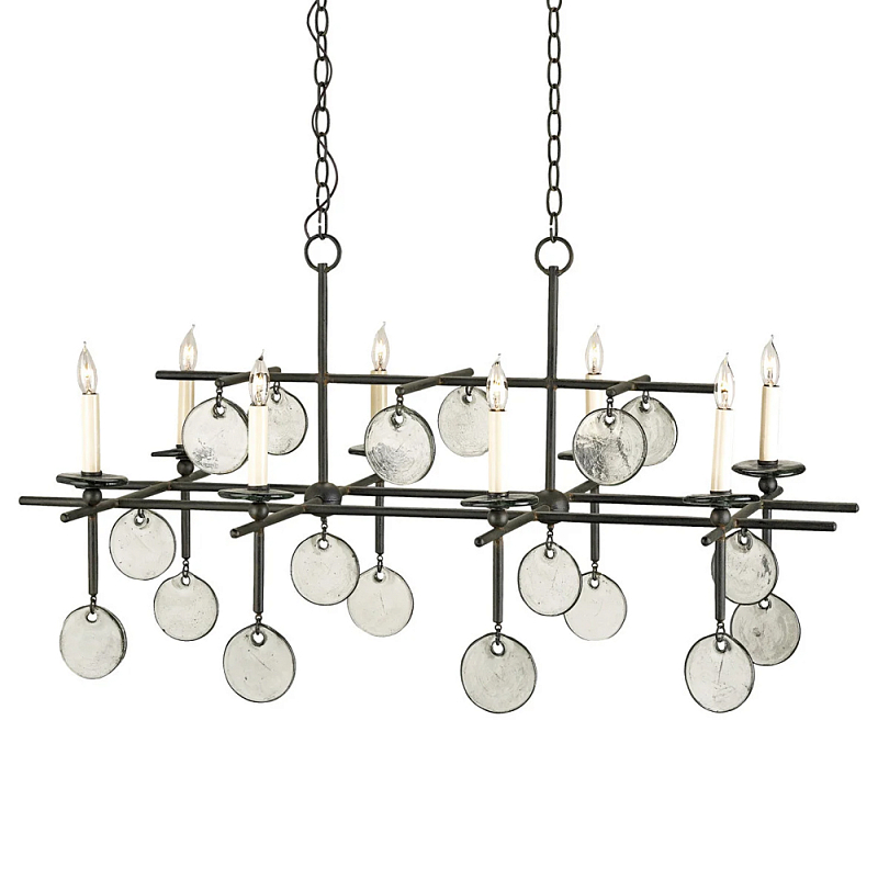 Люстра линейная черная с круглыми прозрачными подвесками Horizontal Rectangular Chandelier Черный Прозрачный Люстра линейная черная с круглыми прозрачными подвесками Horizontal Rectangular Chandelier Черный Прозрачный в Грозном | Loft Concept
