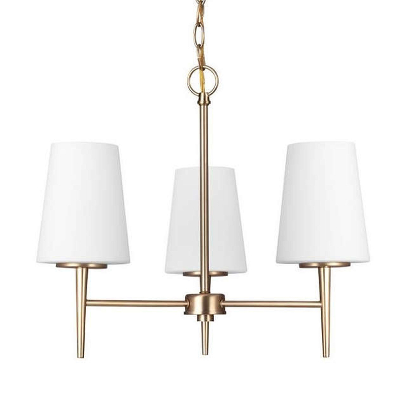 Люстра в цвете латунь с 3-мя белыми конусными плафонами Generation Lighting Латунь Белый в Грозном | Loft Concept 