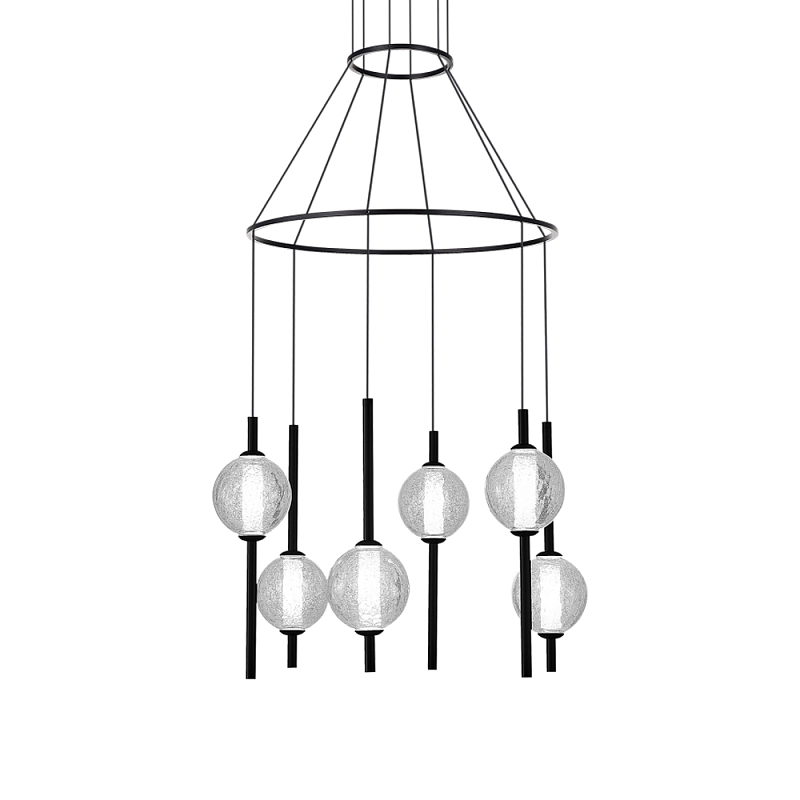 Люстра светодиодная с 6-ю сферическими стеклянными плафонами Splatter Прозрачный Черный в Грозном | Loft Concept 