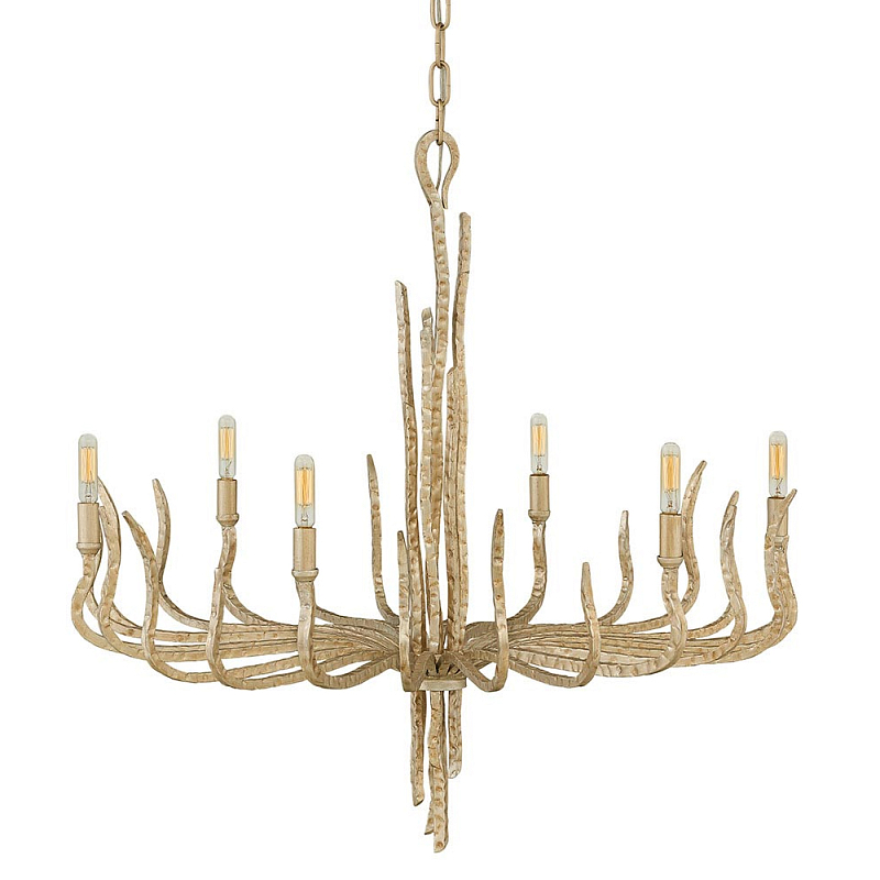 Люстра дизайнерская золотого цвета с 6-ю лампами на изогнутых рожках с текстурной поверхностью Hinkley Золотой в Грозном | Loft Concept 